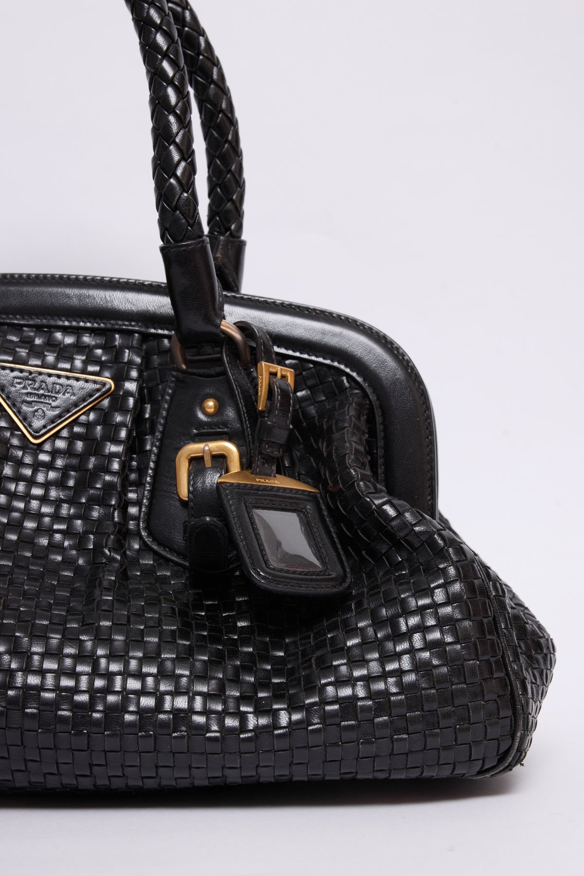 PRADA INTRECCIO MADRAS WOVEN FRAME BAG