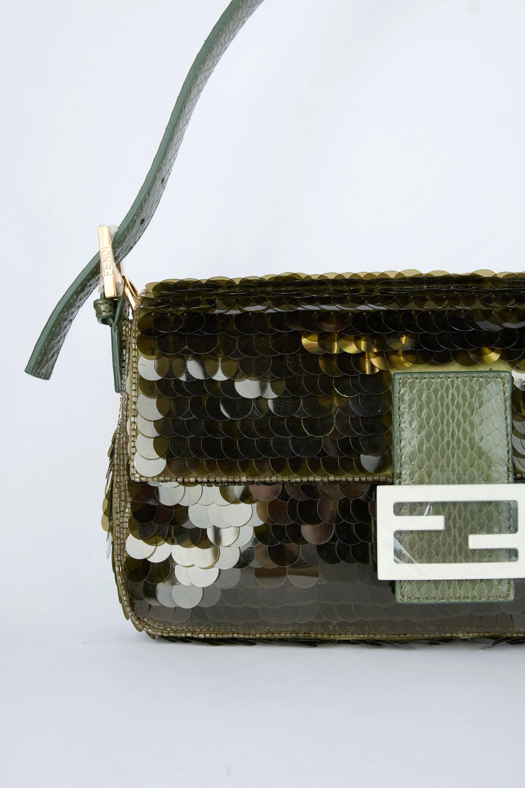 FENDI OLIVE GREEN SEQUIN BAGUETTE
