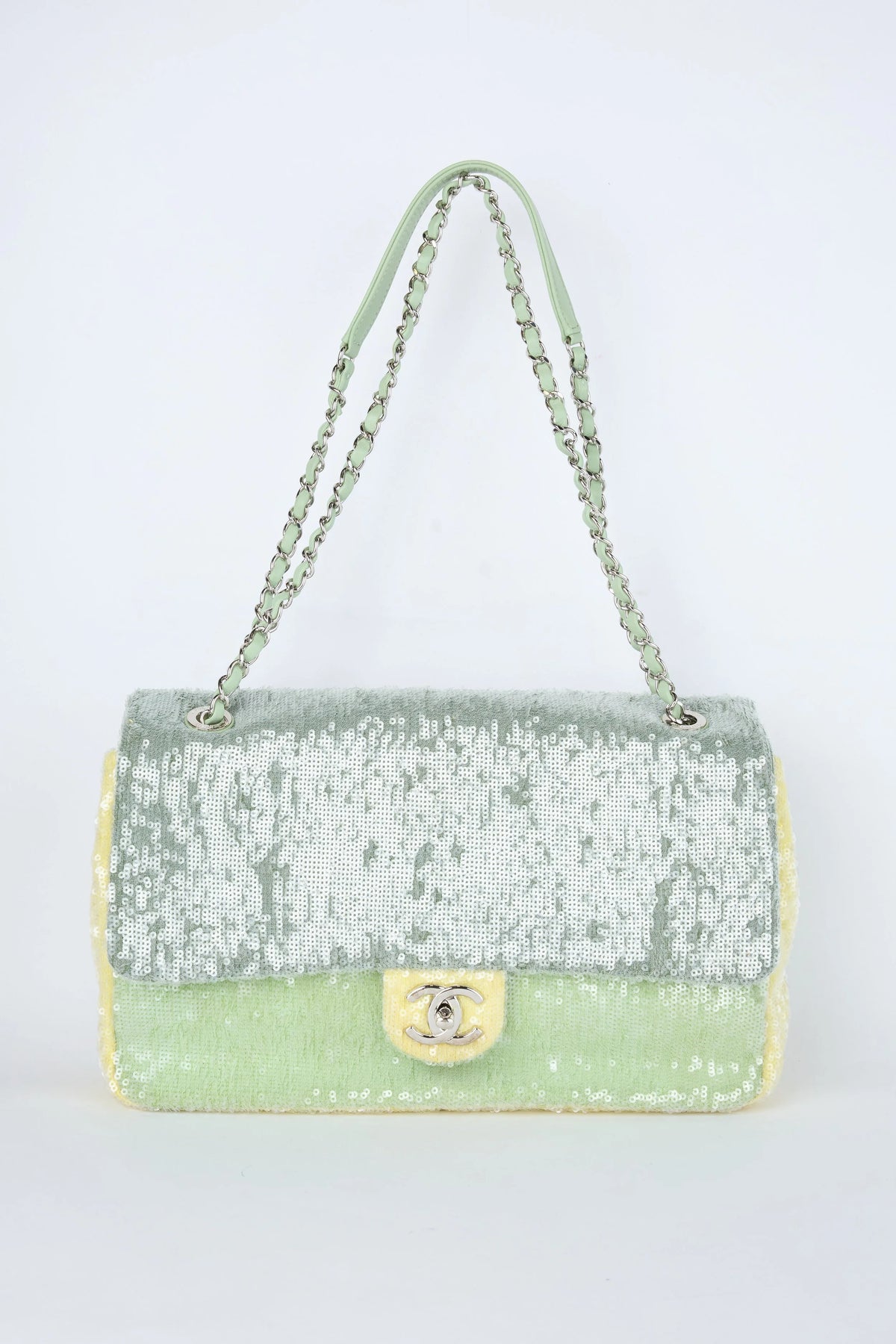 CHANEL GREEN WATERFALL SEQUIN JUMBO FLAP