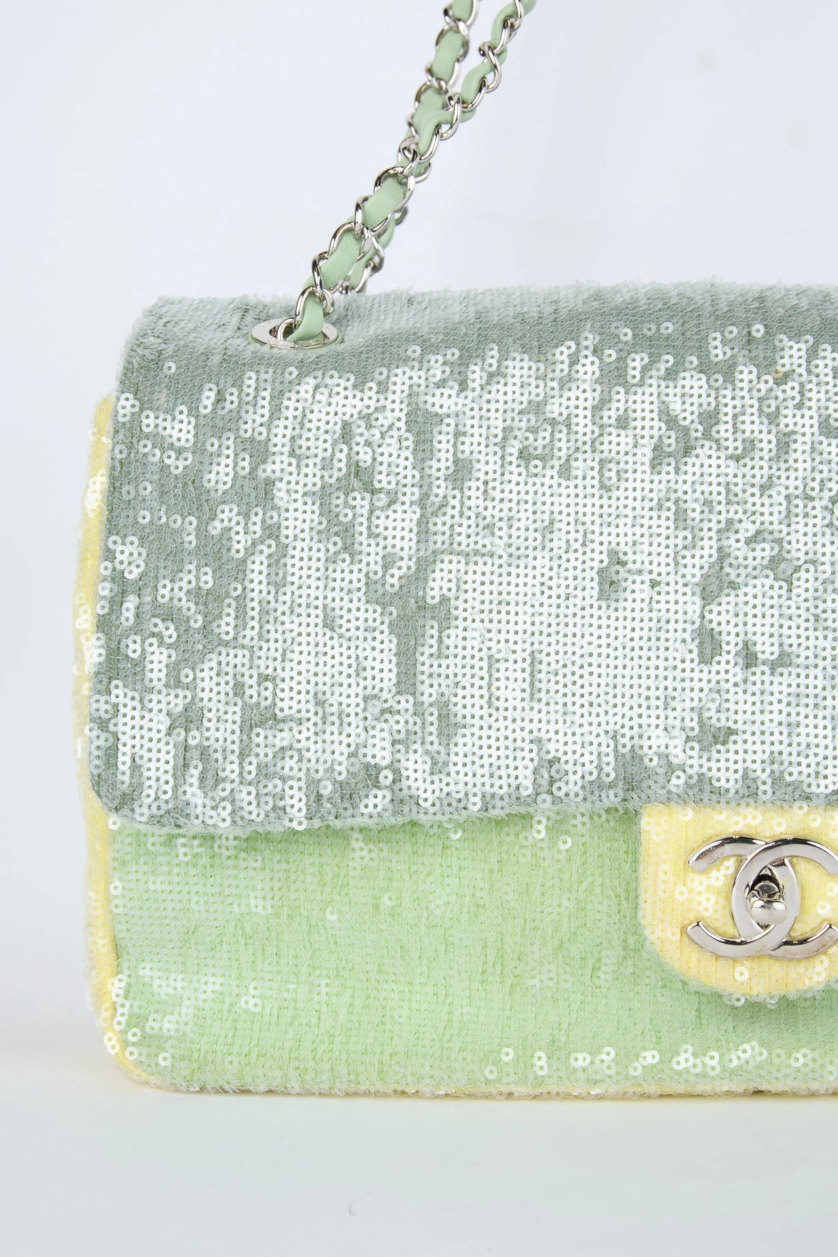 CHANEL GREEN WATERFALL SEQUIN JUMBO FLAP