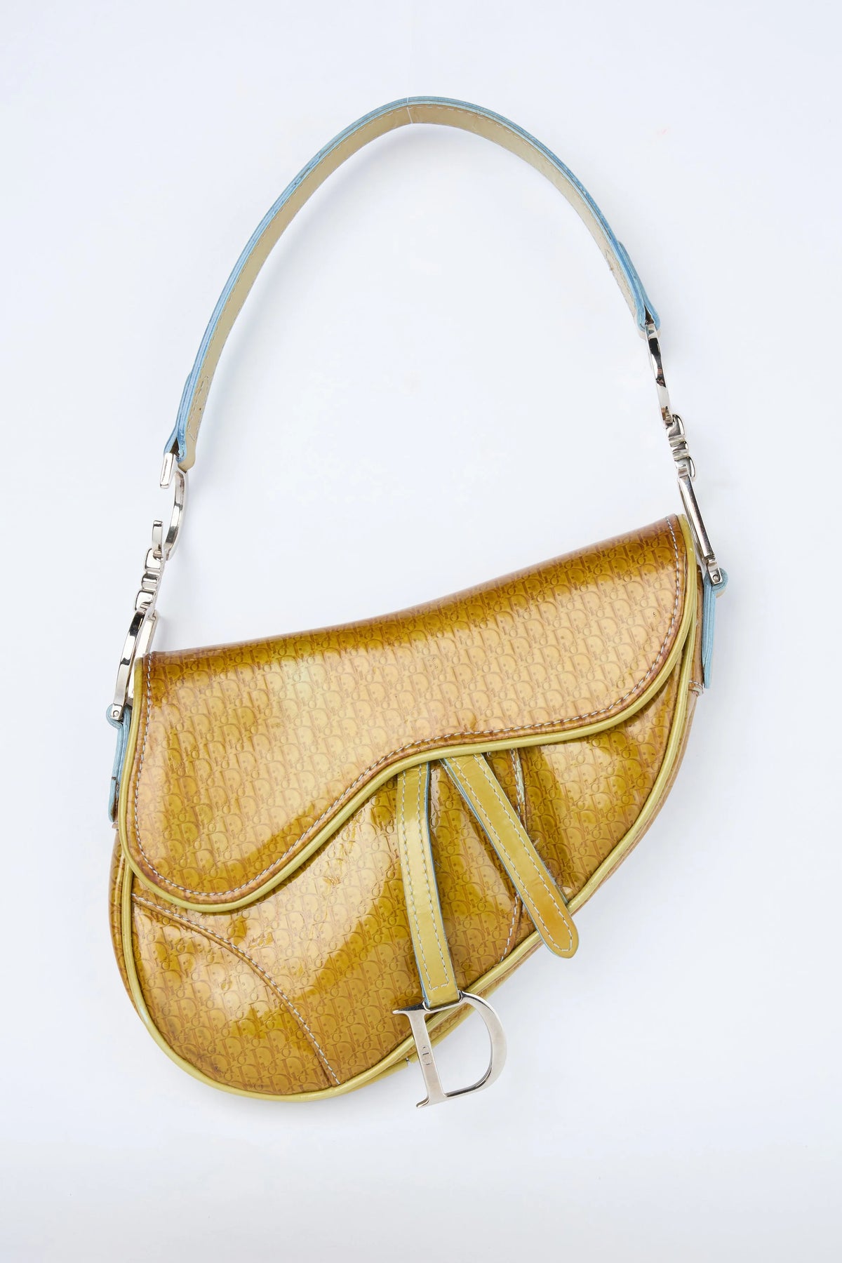 DIOR YELLOW PATENT MINI SADDLE