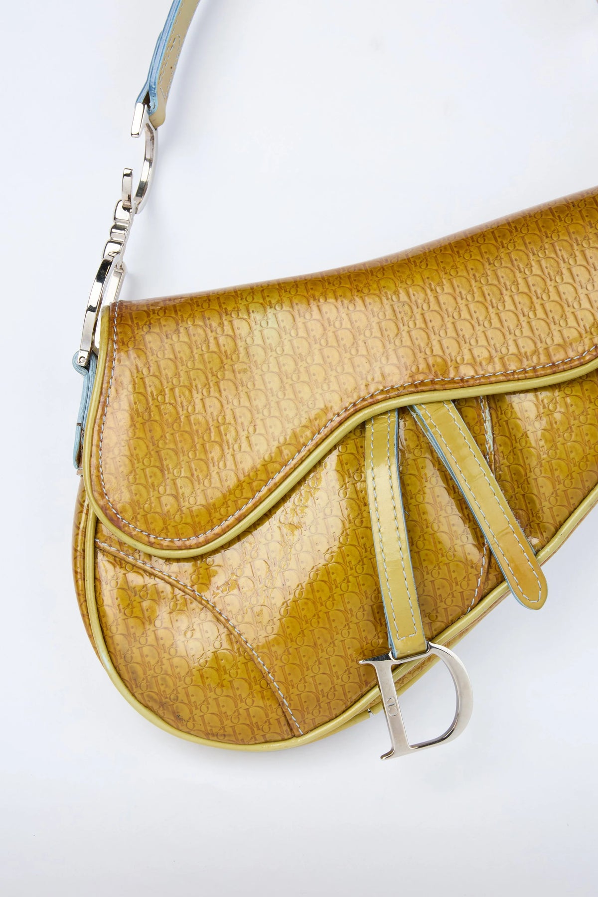 DIOR YELLOW PATENT MINI SADDLE