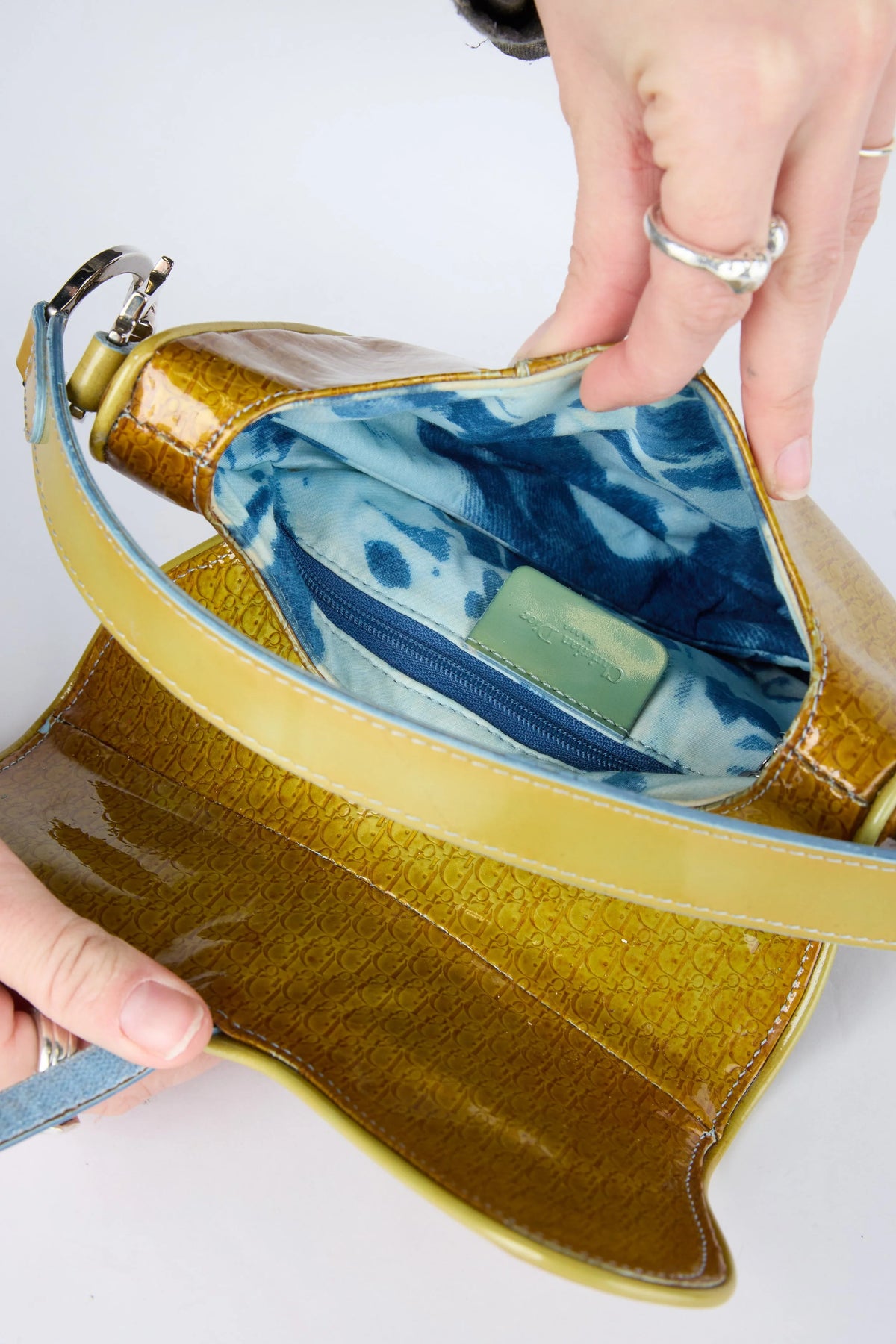 DIOR YELLOW PATENT MINI SADDLE