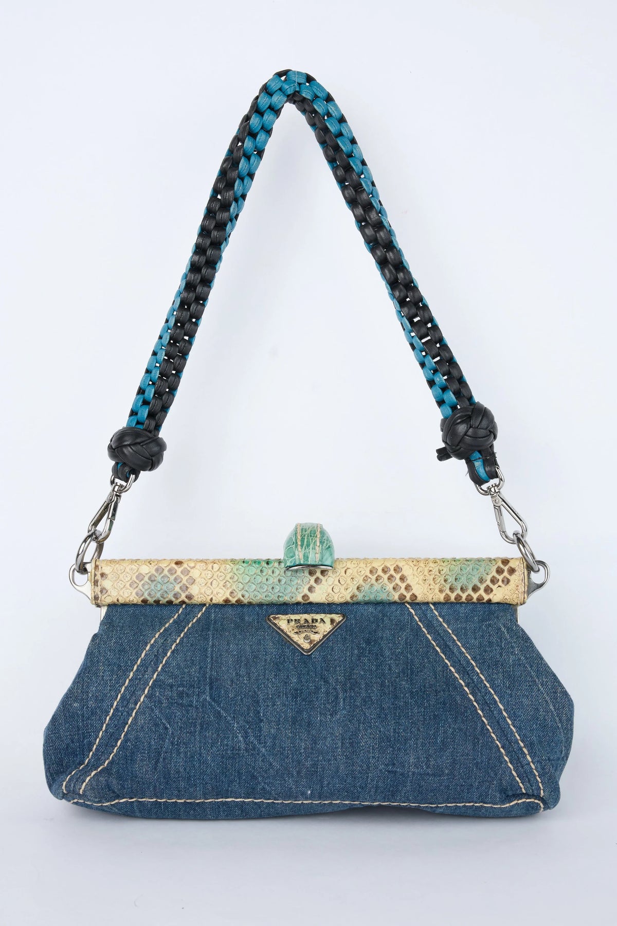 PRADA DENIM KISSLOCK SHOULDER BAG