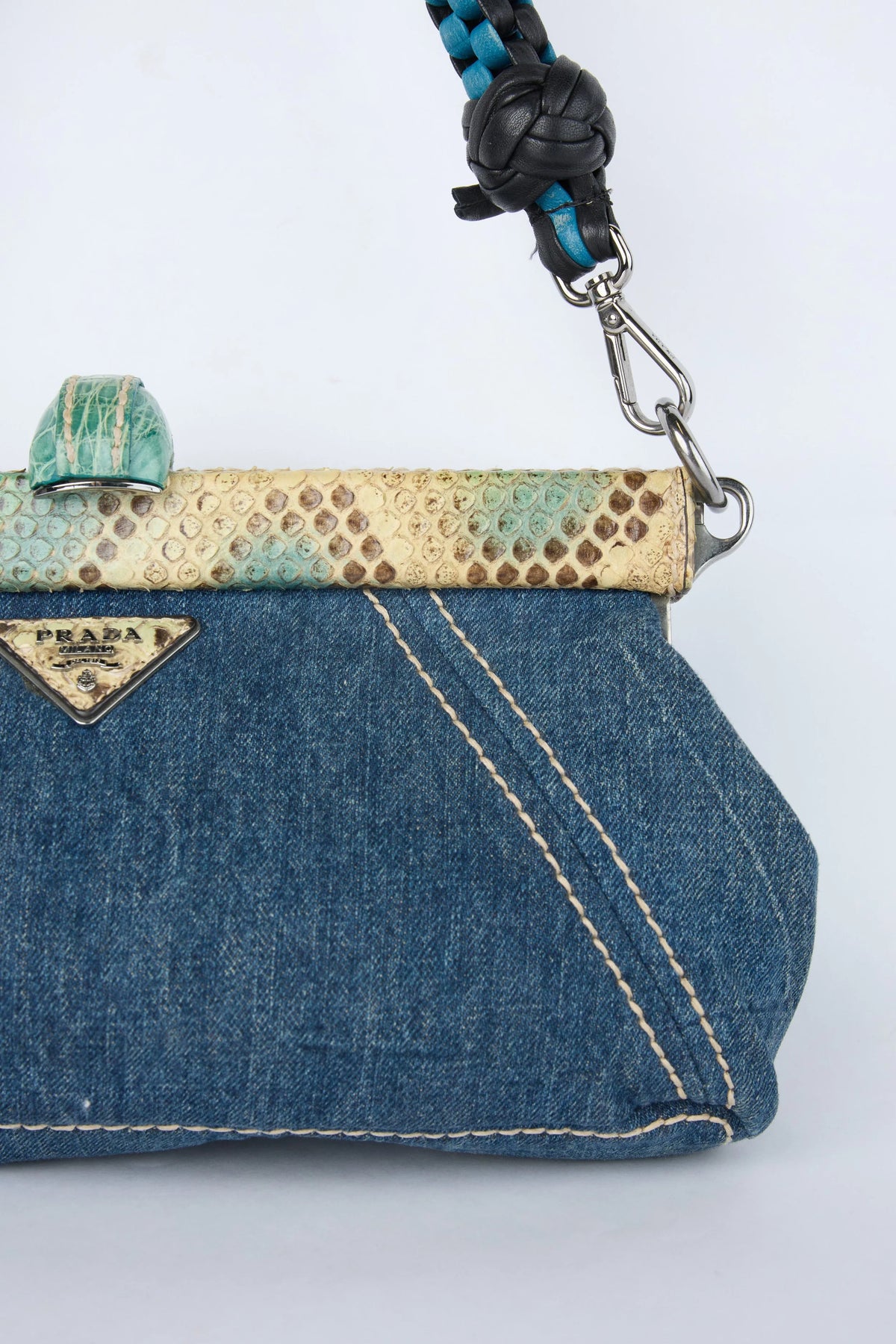 PRADA DENIM KISSLOCK SHOULDER BAG