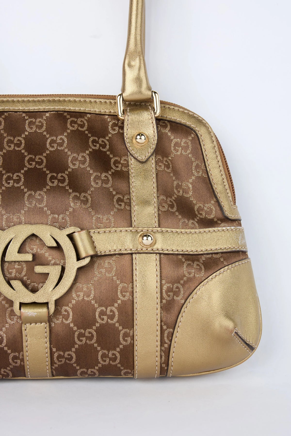GUCCI REINS GOLD AND BROWN SHOULDER BAG