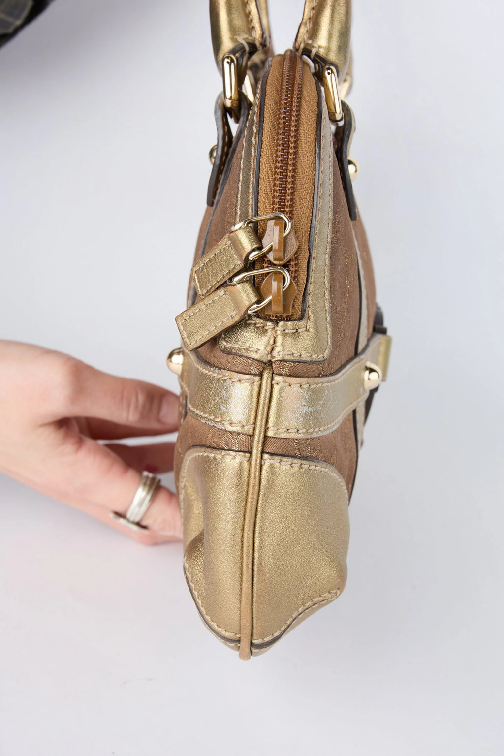 GUCCI REINS GOLD AND BROWN SHOULDER BAG