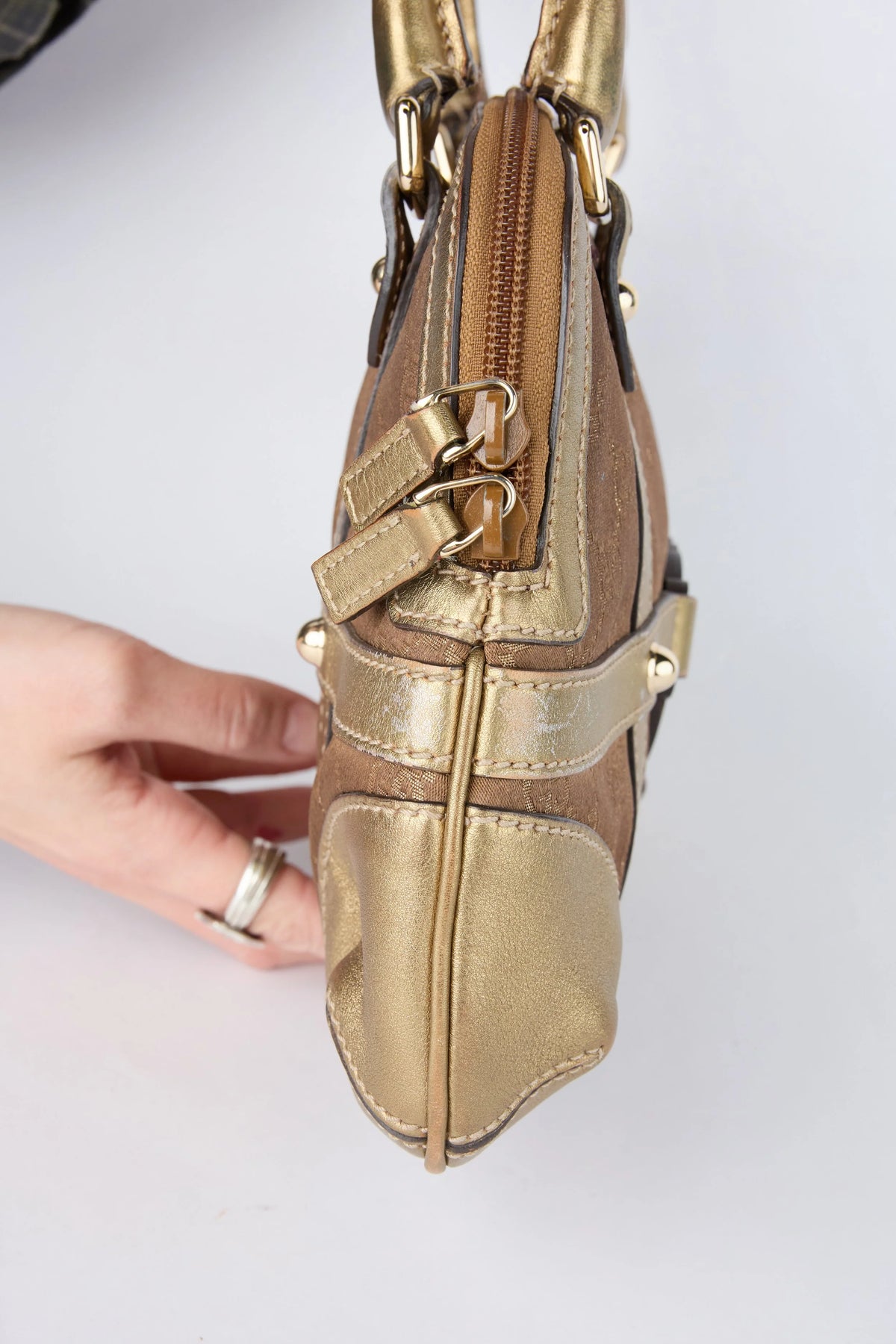 GUCCI REINS GOLD AND BROWN SHOULDER BAG