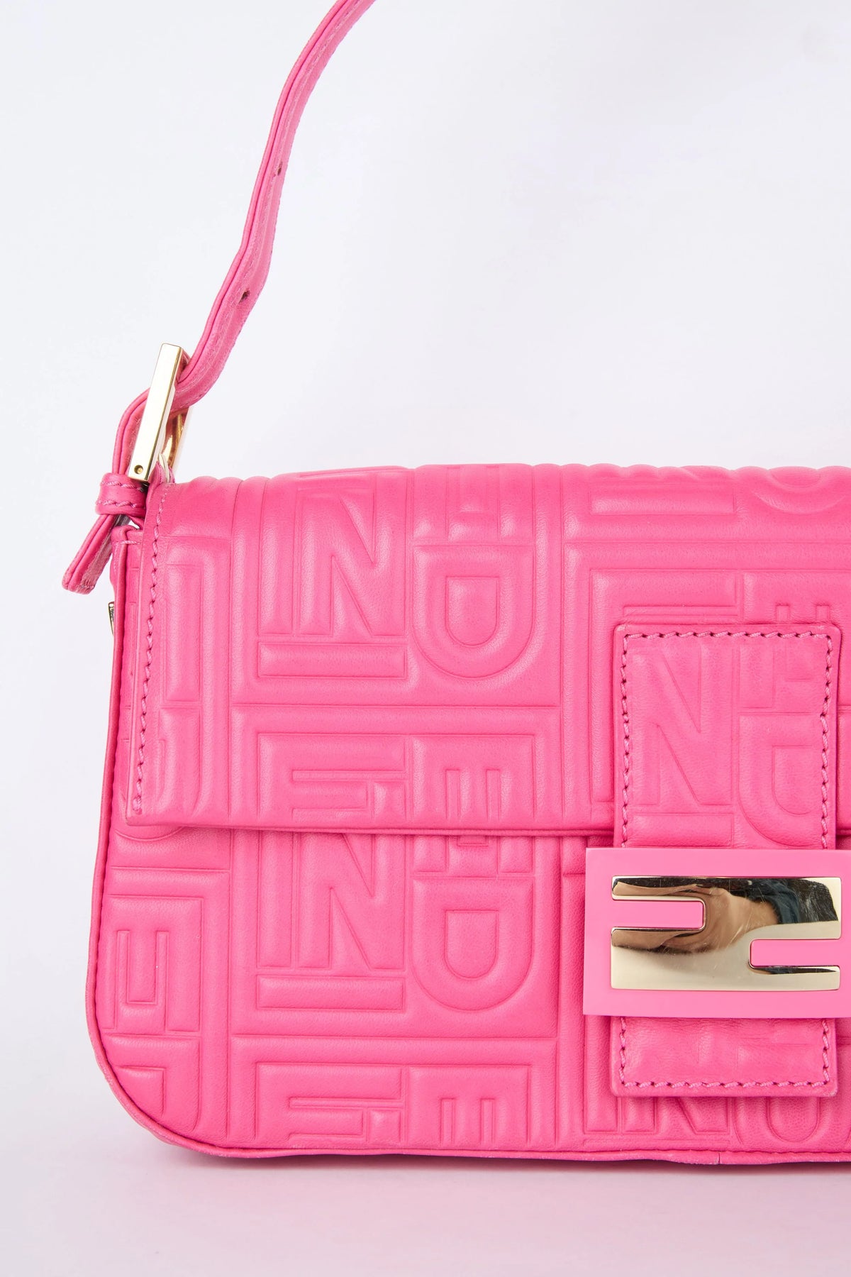 FENDI PINK EMBOSSED LOGO BAGUETTE