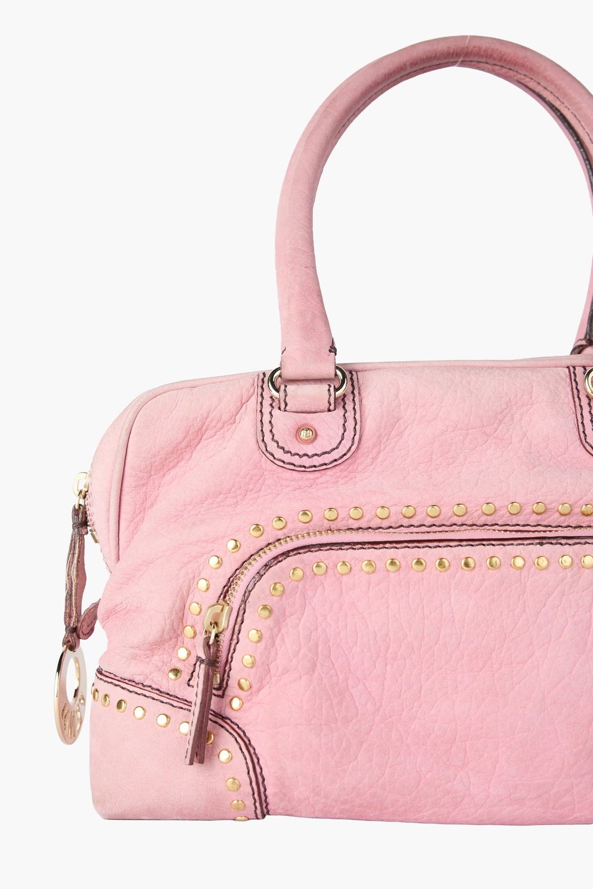 Fendi Pink Suede Studded Leather Bag