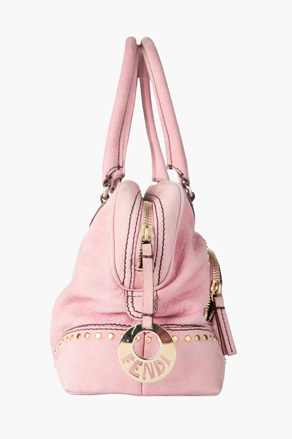 Fendi Pink Suede Studded Leather Bag