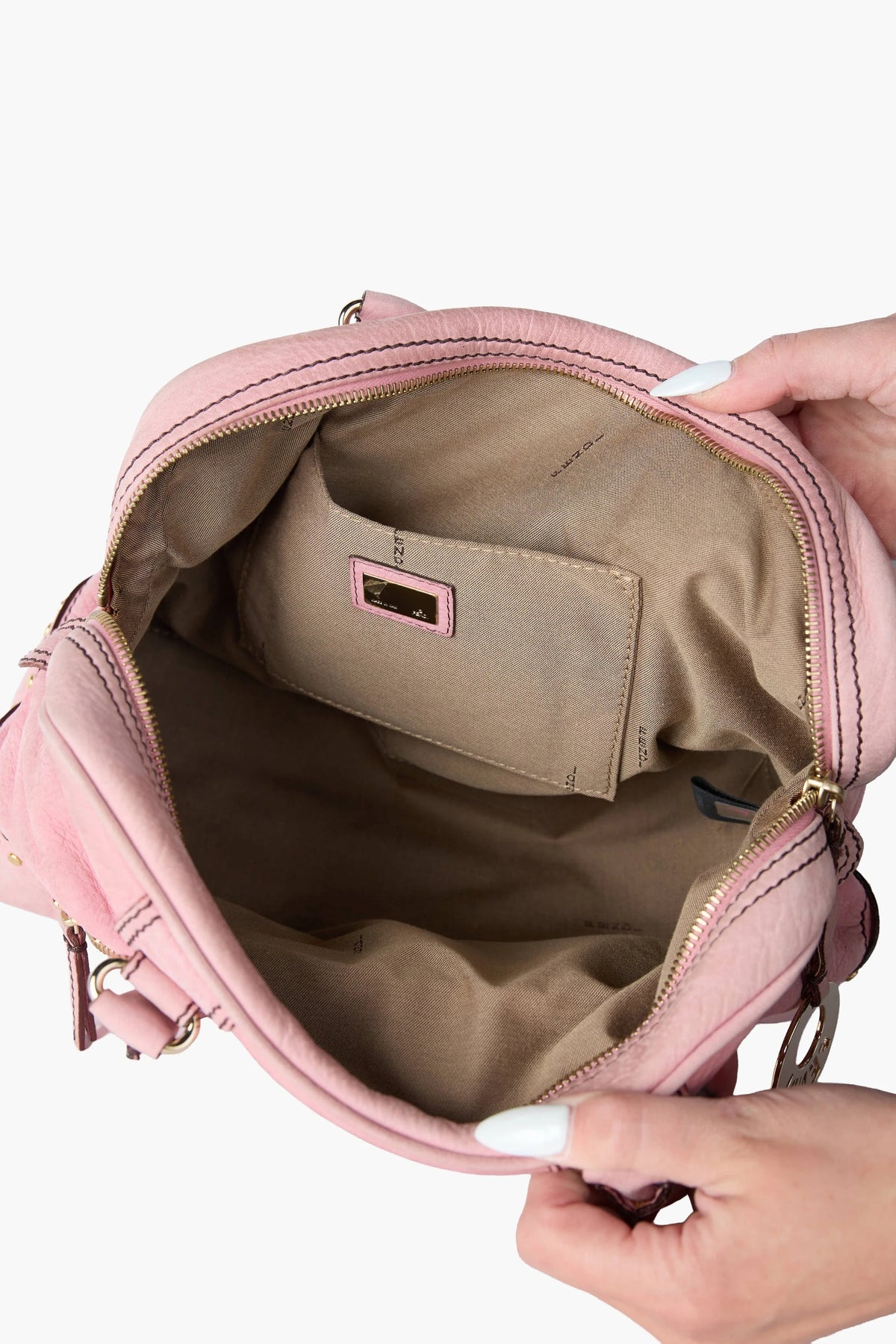 Fendi Pink Suede Studded Leather Bag