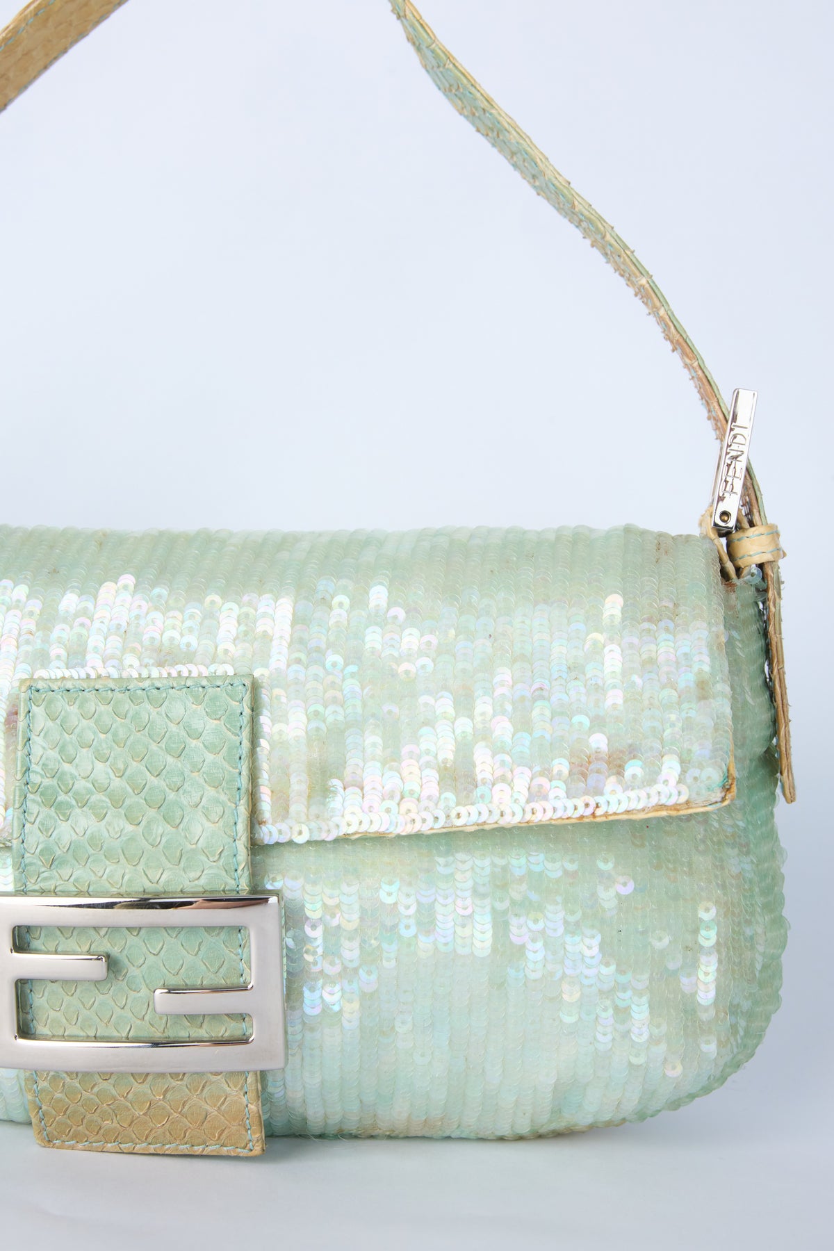 FENDI TEAL SEQUIN BAGUETTE