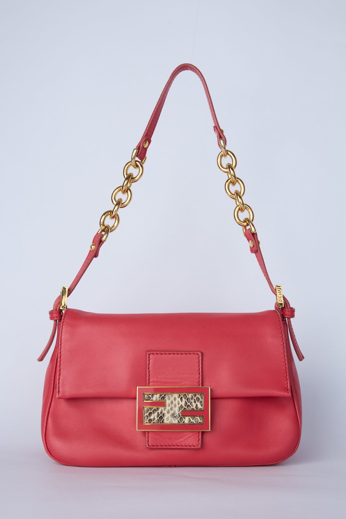 FENDI RED & GOLD CHAIN MINI MAMMA BAGUETTE