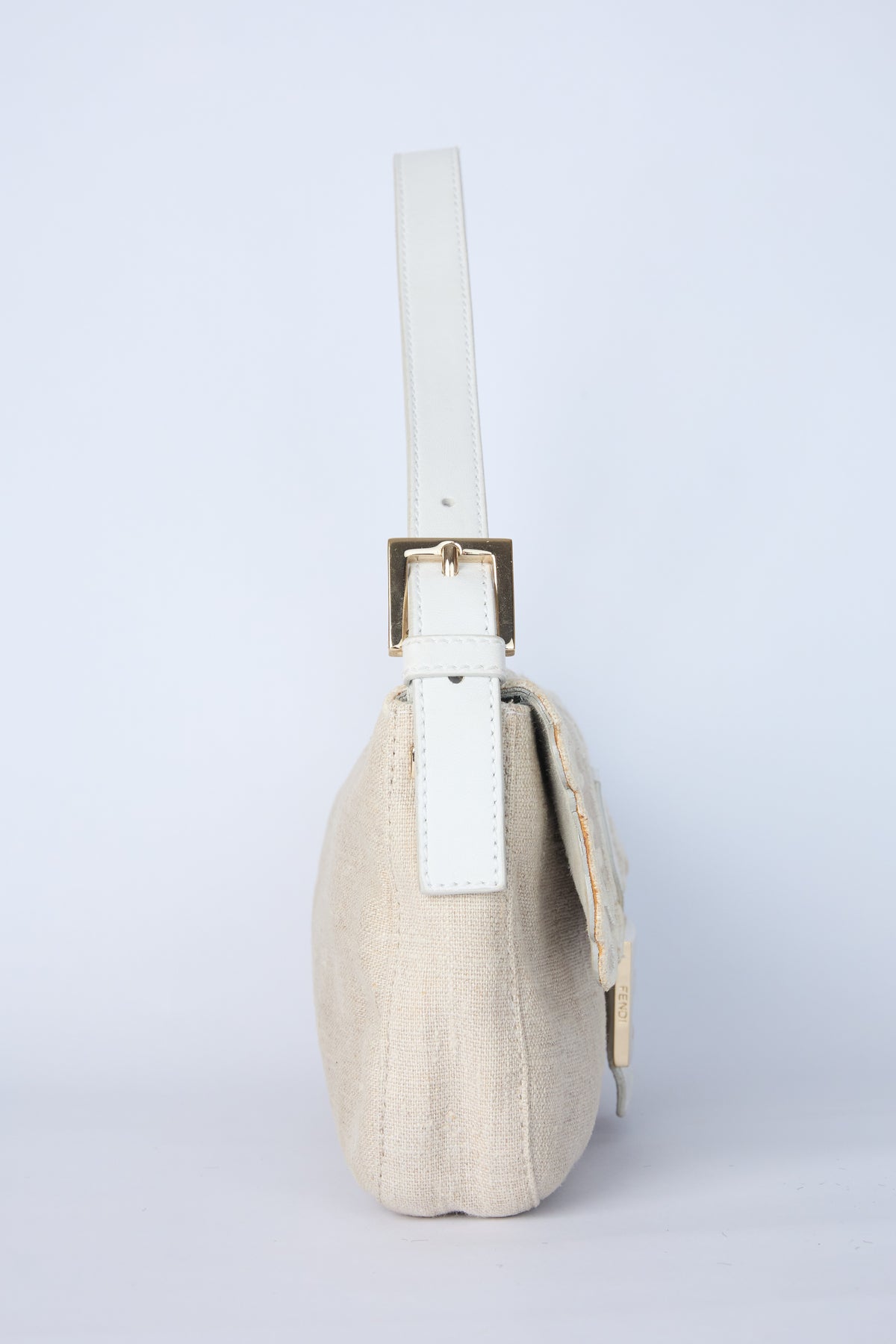 FENDI LINEN FLORAL EMBROIDERED BAGUETTE