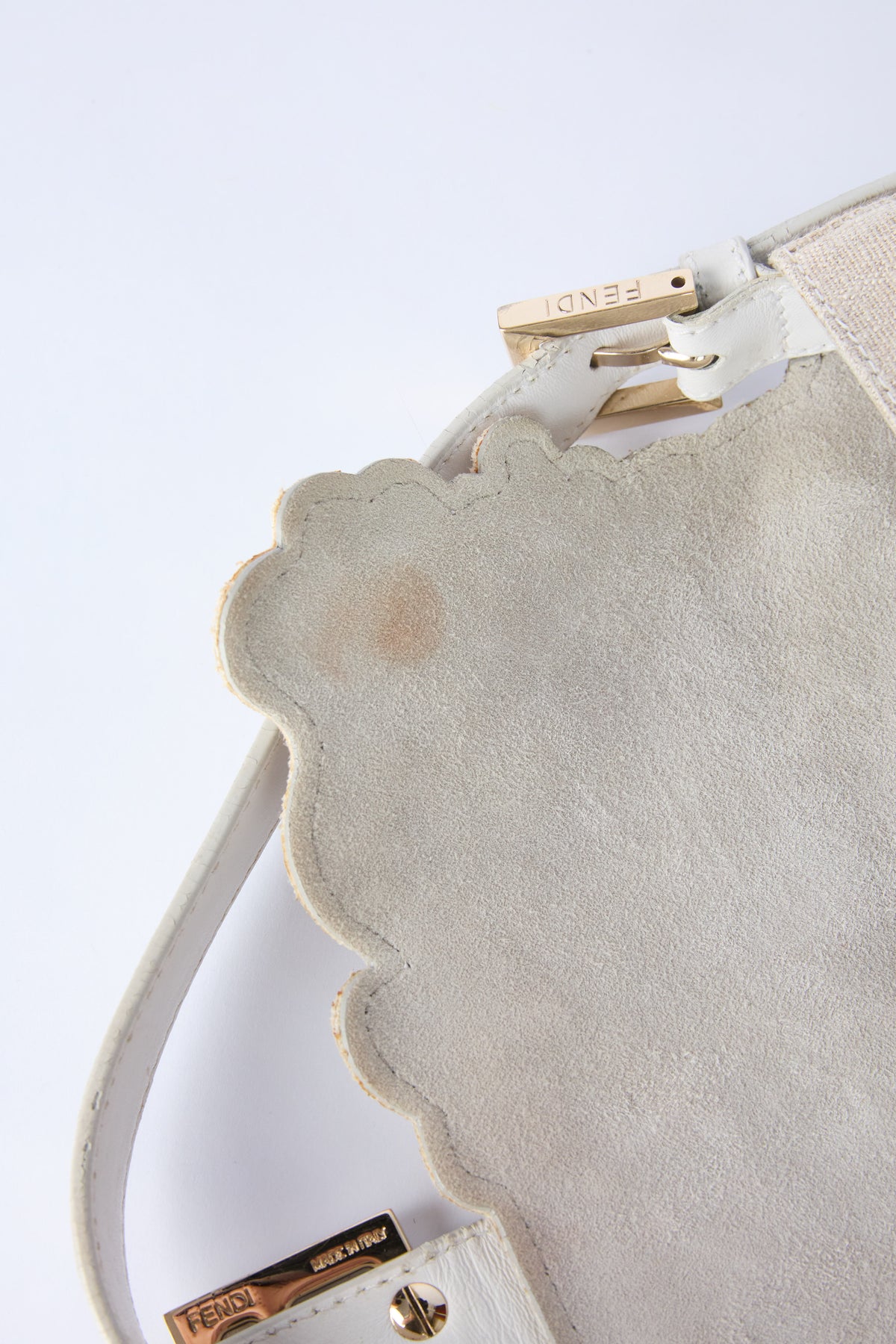 FENDI LINEN FLORAL EMBROIDERED BAGUETTE