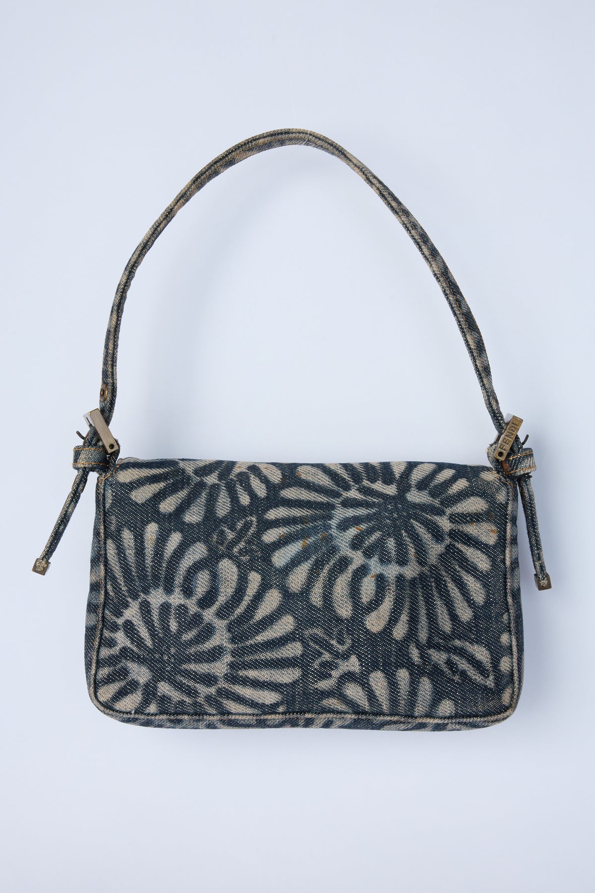 FENDI DENIM FLORAL MINI BAGUETTE