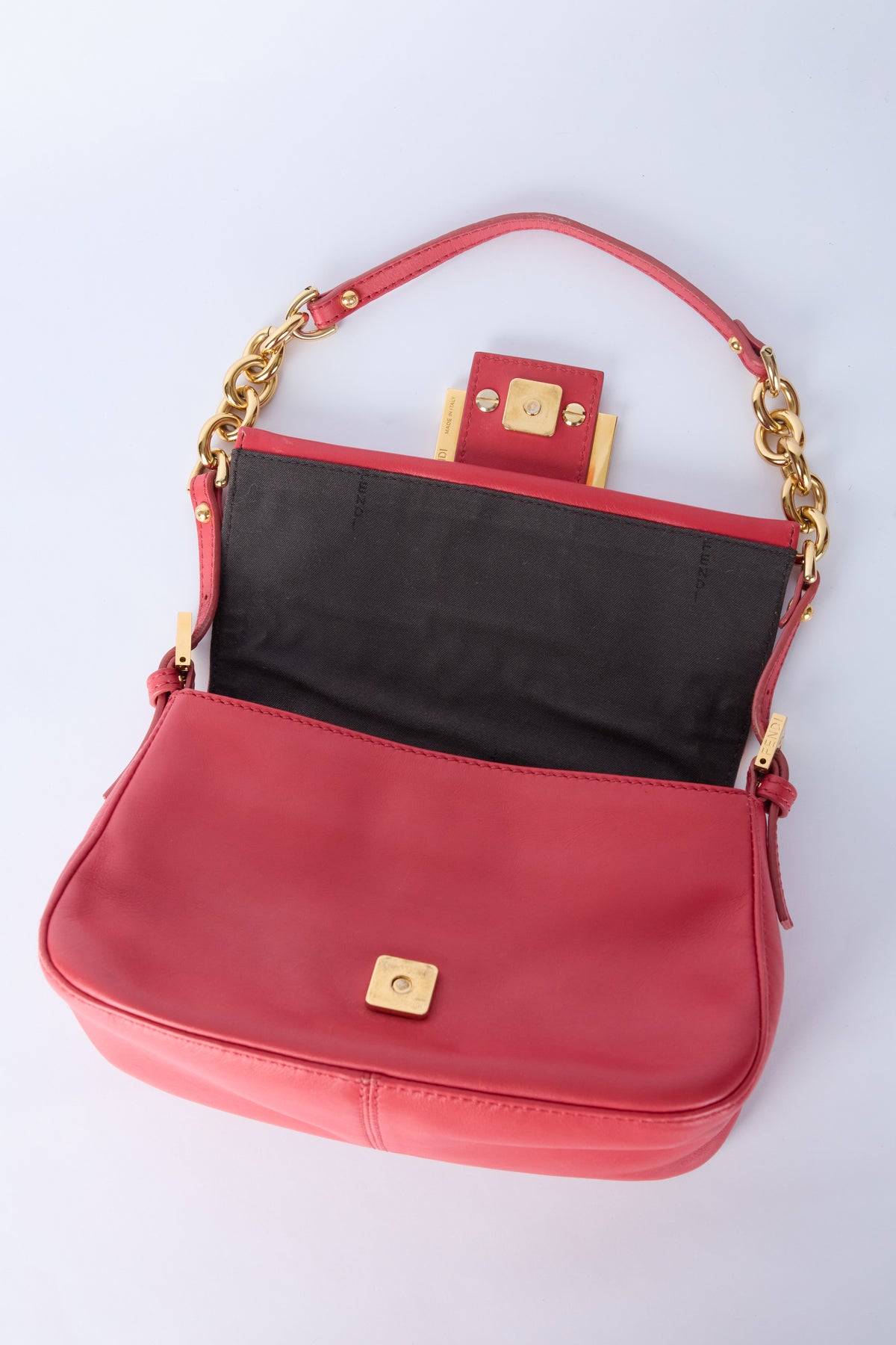 FENDI RED & GOLD CHAIN MINI MAMMA BAGUETTE
