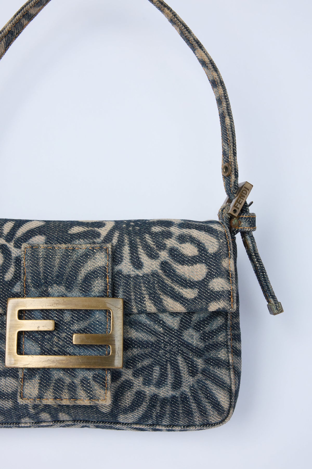 FENDI DENIM FLORAL MINI BAGUETTE