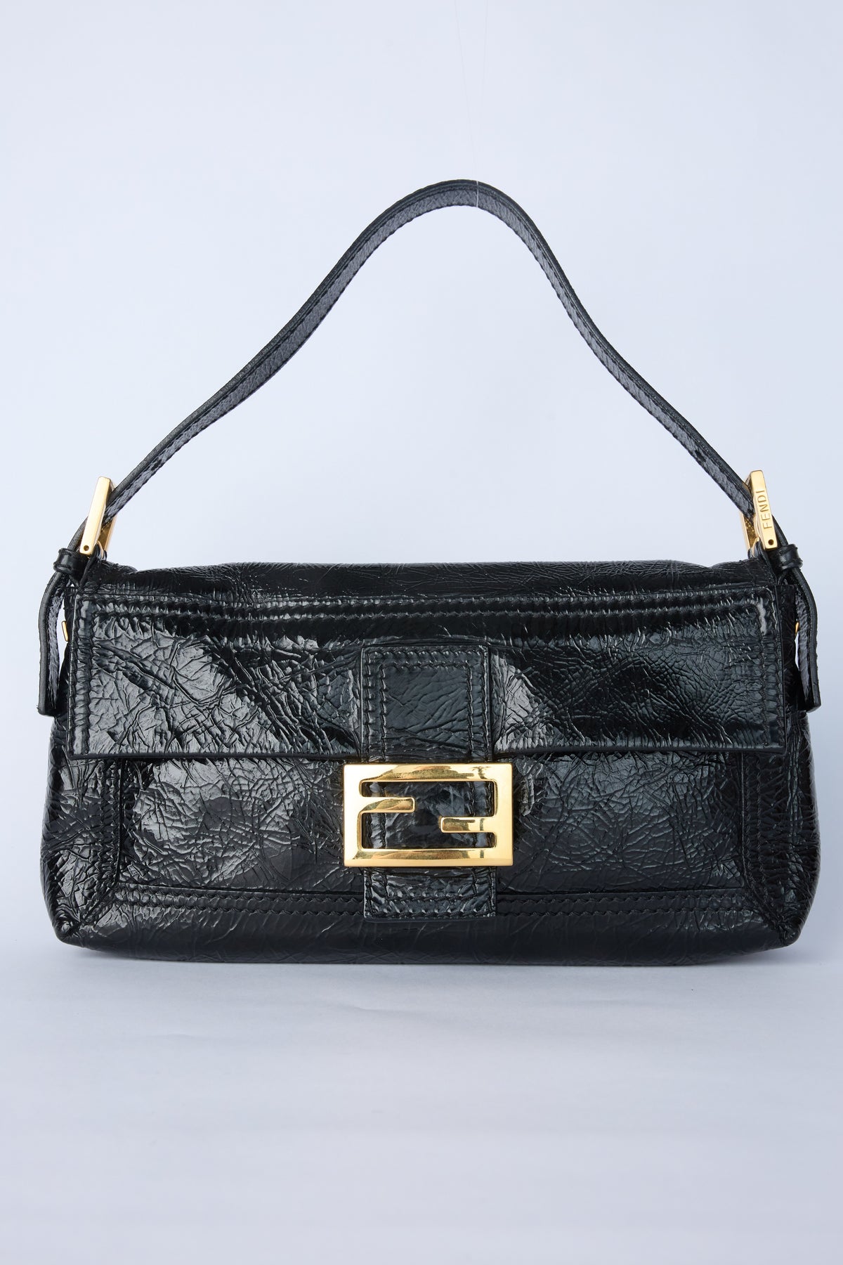 FENDI PATENT LEATHER BAGUETTE WITH GOLD HARDWARE