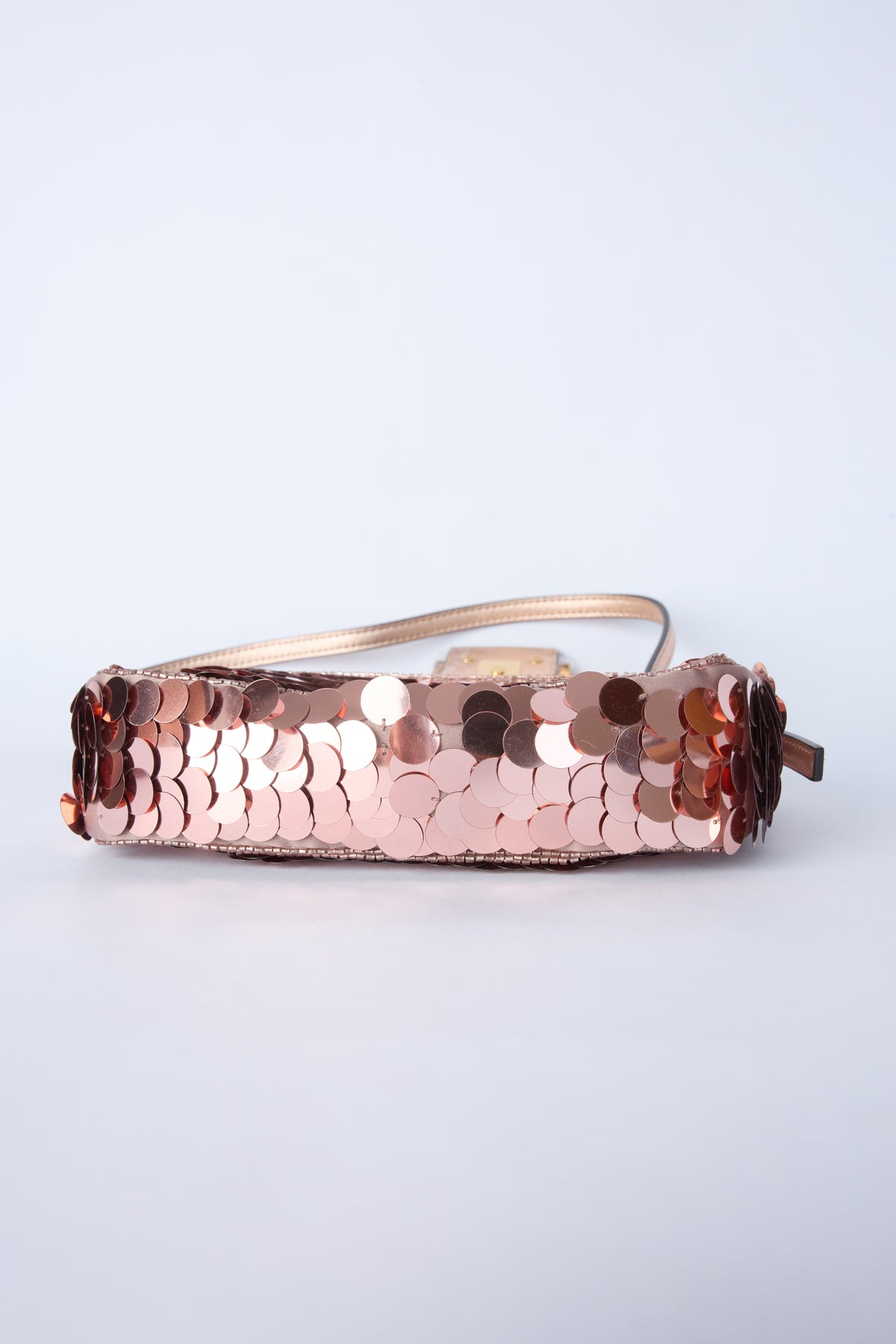 FENDI ROSE GOLD MINI SEQUIN BAGUETTE