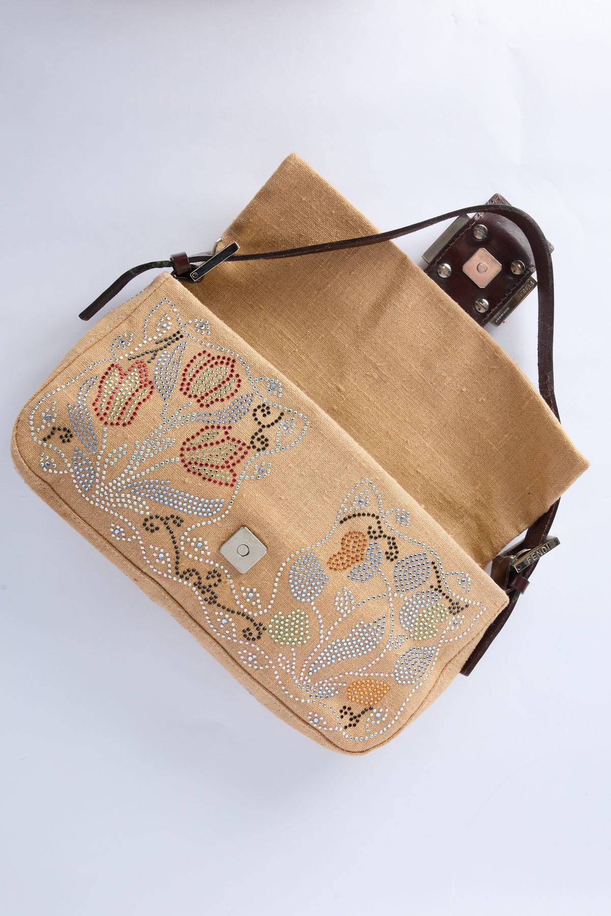 FENDI LINEN EMBELLISHED BAGUETTE