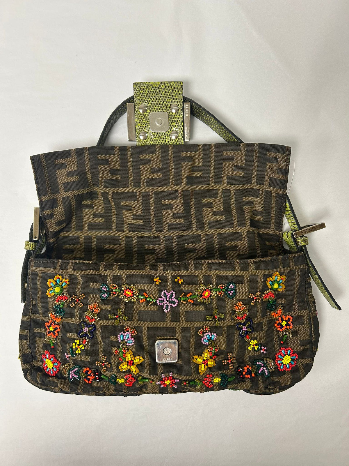 FENDI FLORAL BEADED ZUCCA BAGUETTE