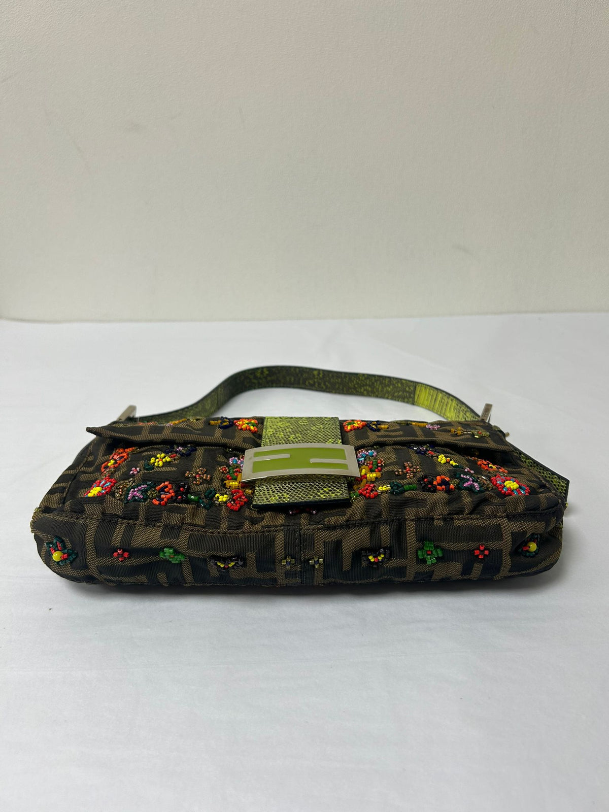 FENDI FLORAL BEADED ZUCCA BAGUETTE